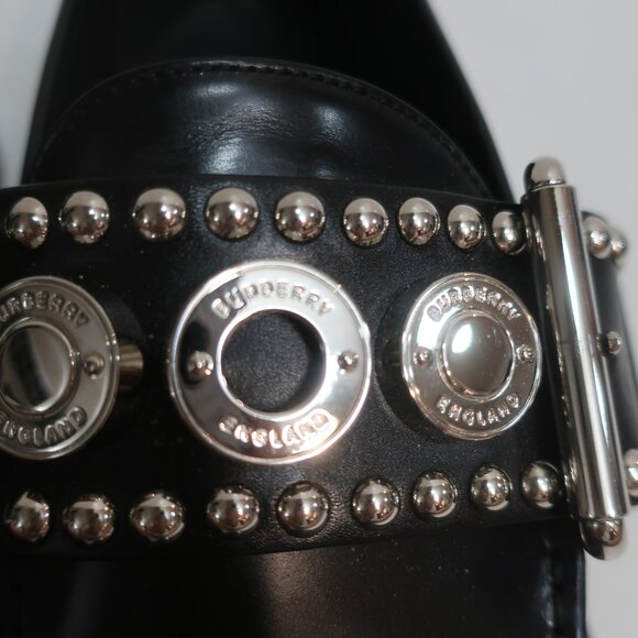 Authentic Burberry Marita Black Leather Silver-Tone Logo Engraved Loafer 39 US/9 - Picture 3 of 16